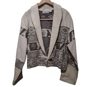 Flashback VTG Southwestern Geometric Pattern Shawl Collar Cardigan Jacket Size L